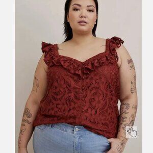 Torrid Lace Ruffle Tank Top Orange 2X